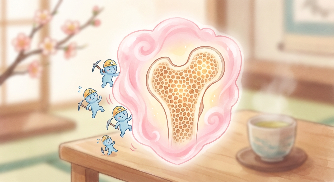 エストロゲンが破骨細胞を抑える盾のイメージ