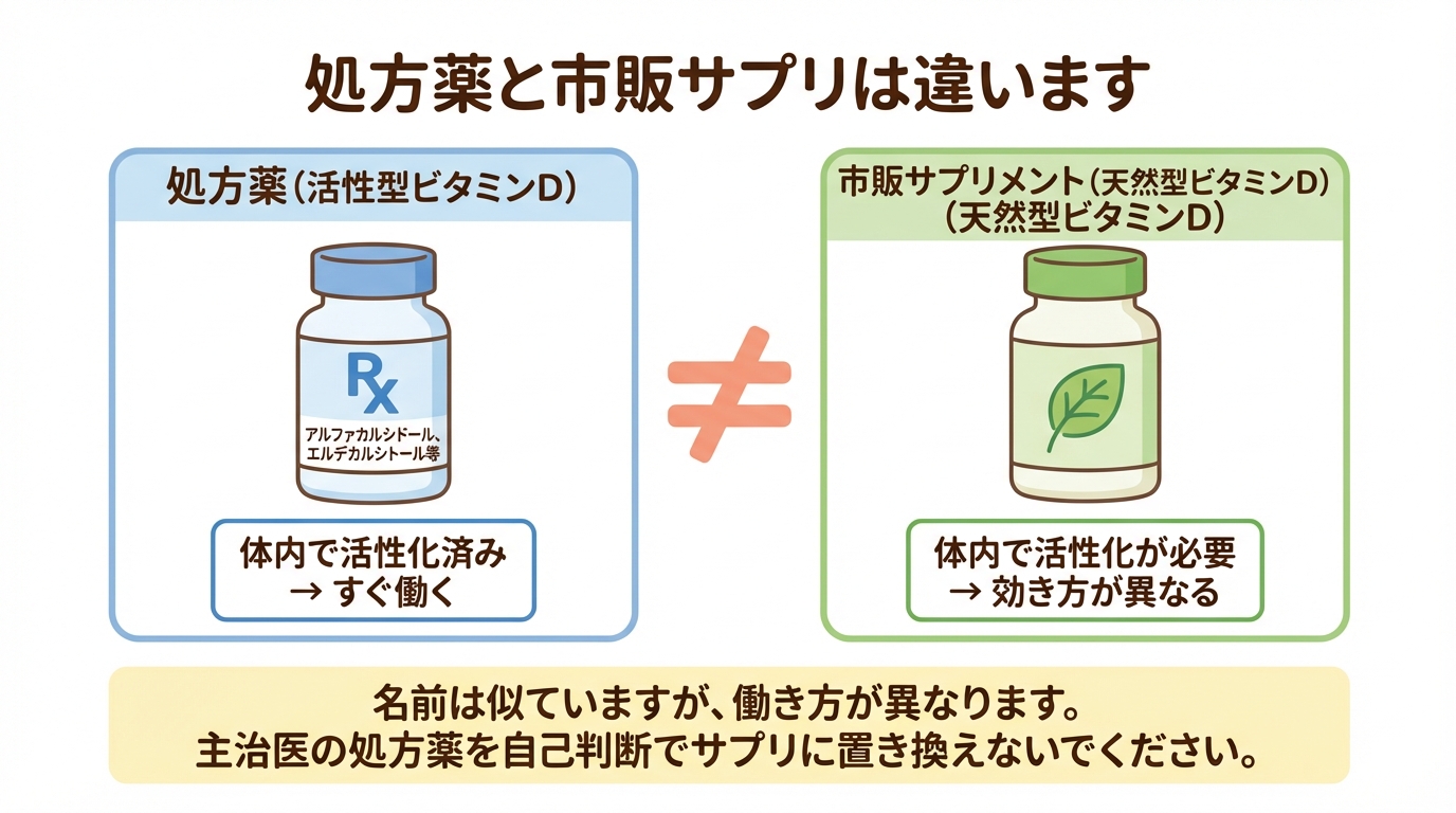 処方薬(活性型ビタミンD)と市販サプリの違い