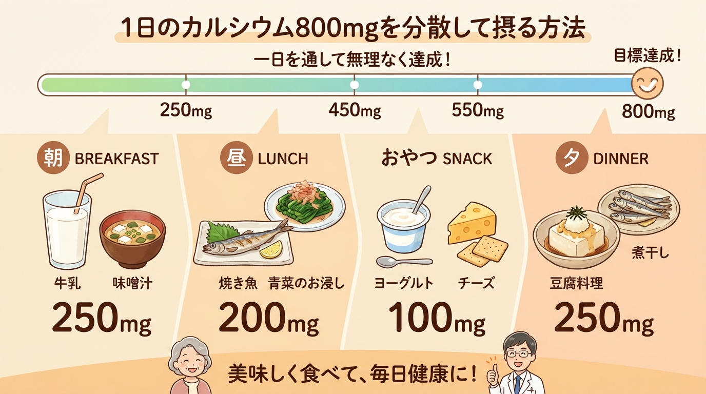 1日のカルシウム目標量の分配