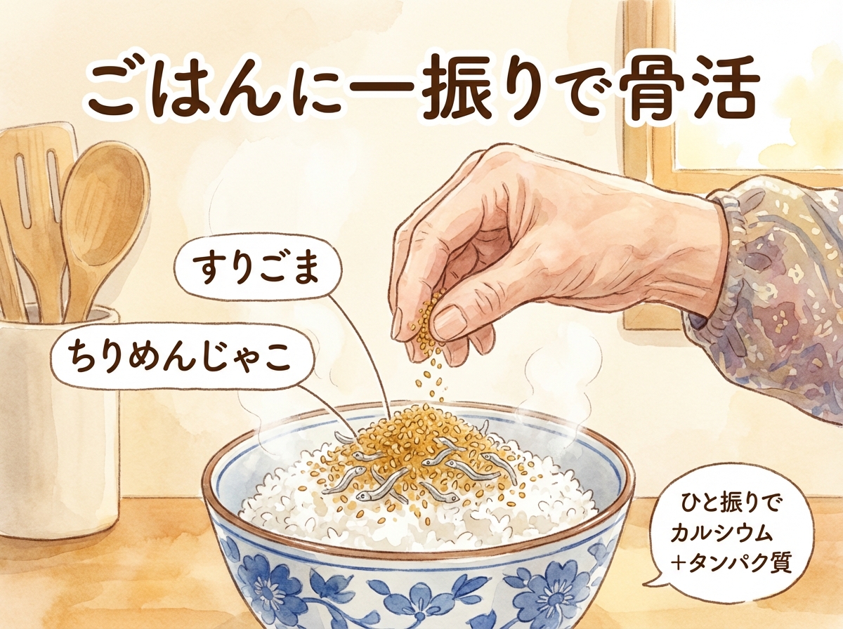 ごはんにすりごまとちりめんじゃこ
