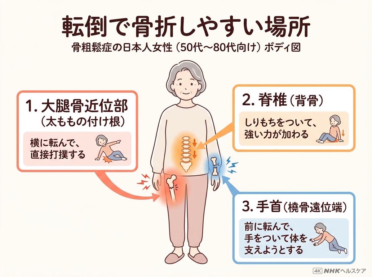 転倒で骨折しやすい3部位