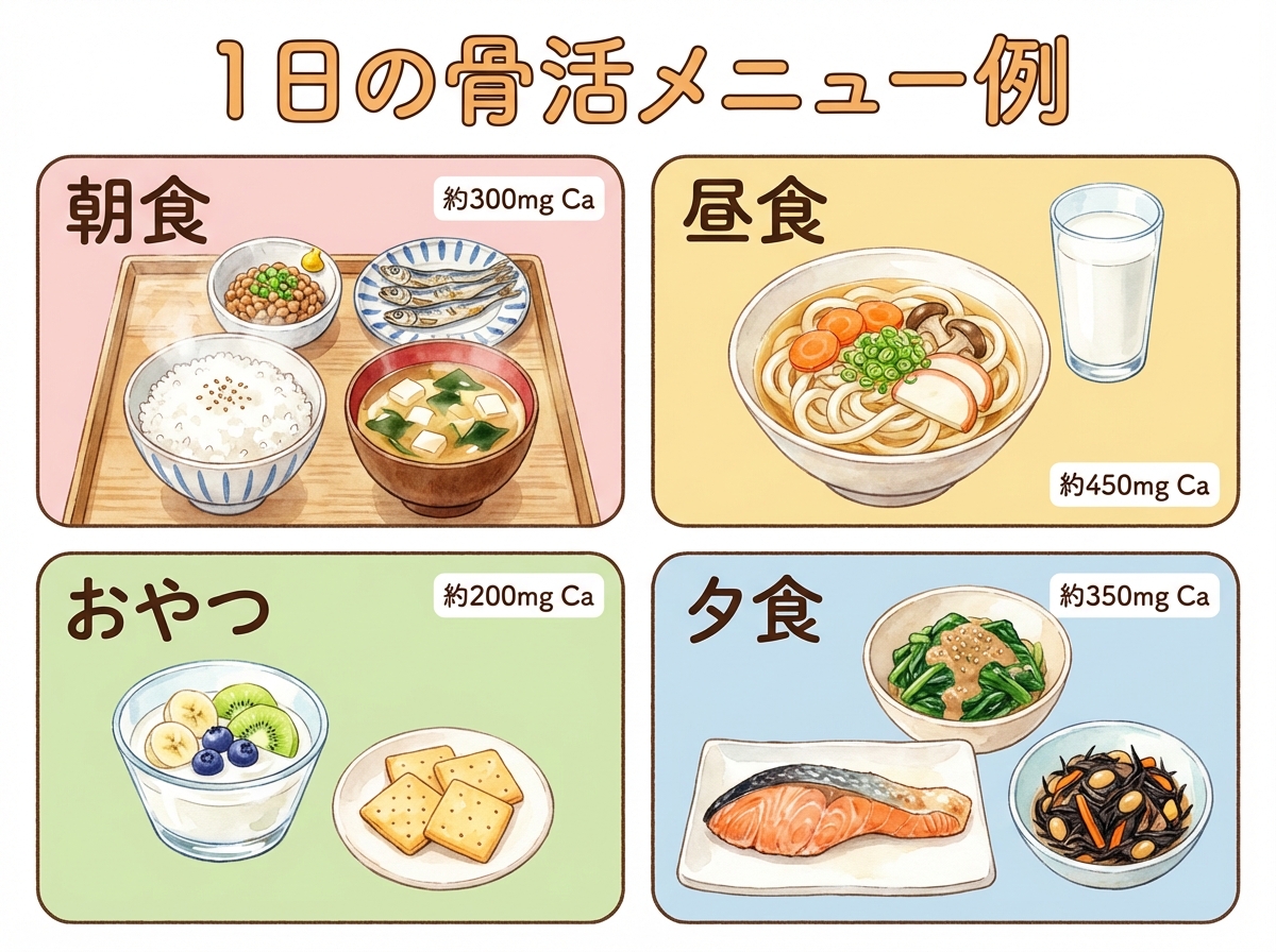 1日の骨活メニュー(朝・昼・おやつ・夕)