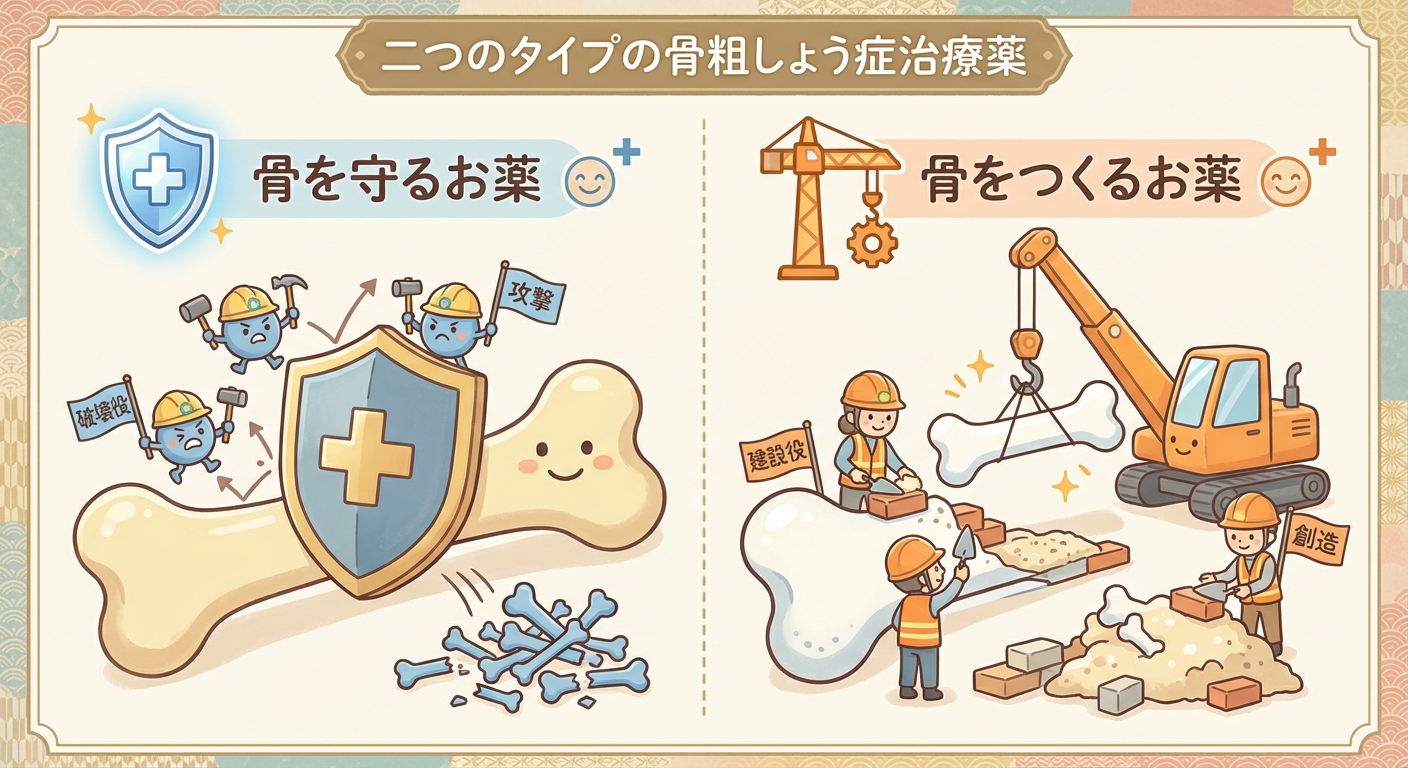 「骨を守るお薬」と「骨をつくるお薬」